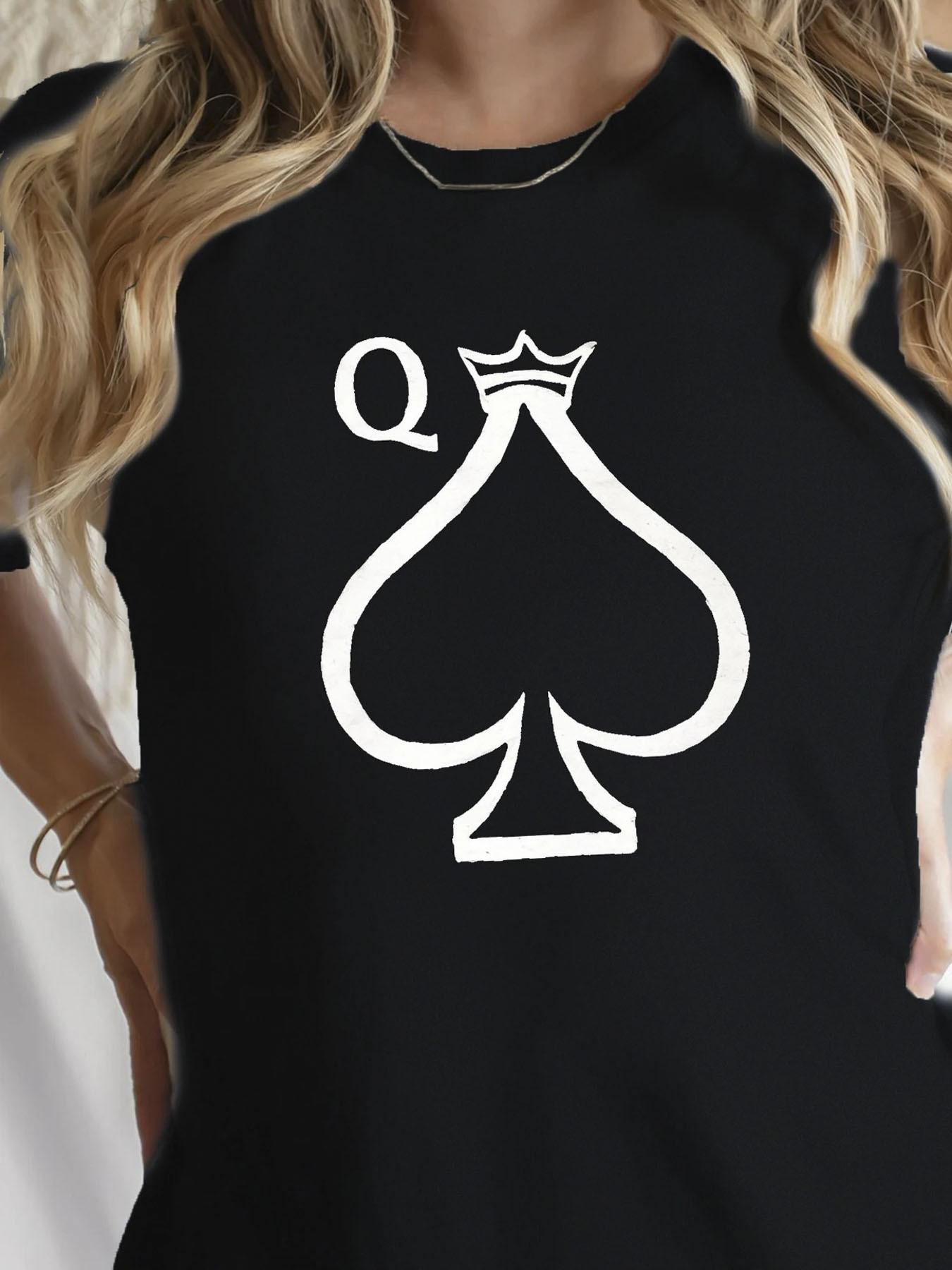 

Spades Queen Illustration Printed TShirt for Summer Round Neck Short Sleeved Women Harajuku Sleeve Casual Aesthetic Clothes S