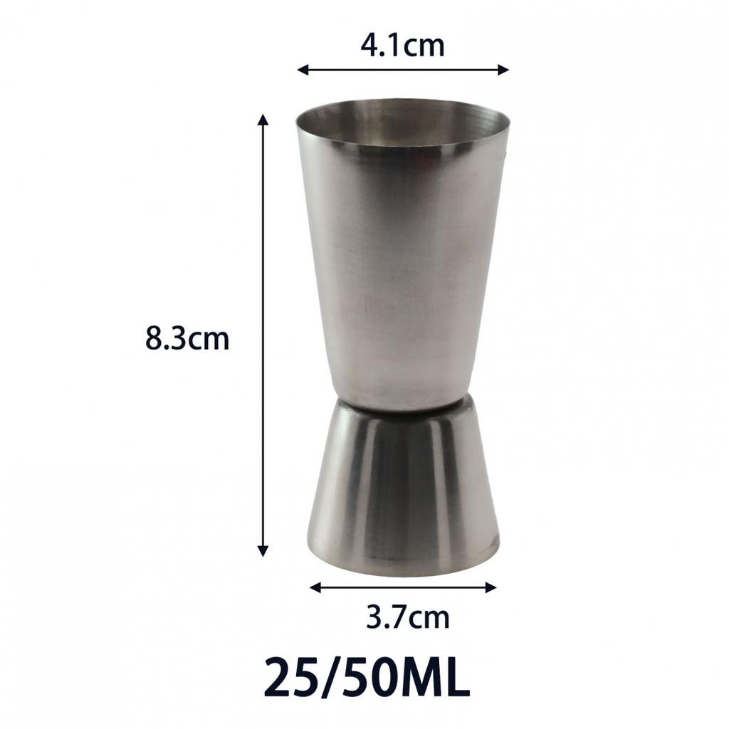 Cocktail Shaker Measure Cup Double Head Design Portable Silver Stainless Steel