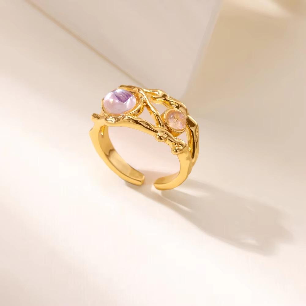 Light luxury high-end full diamond design exquisite flower stainless steel ring fashionable versatile niche design open ring