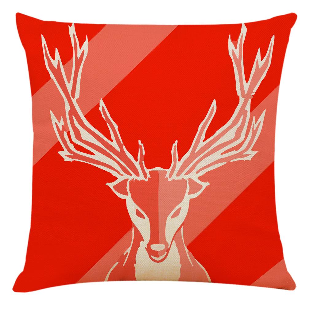 Red Plaid Elk Deep Forest Christmas Pillow Cover Home Sofa Cushion Cover