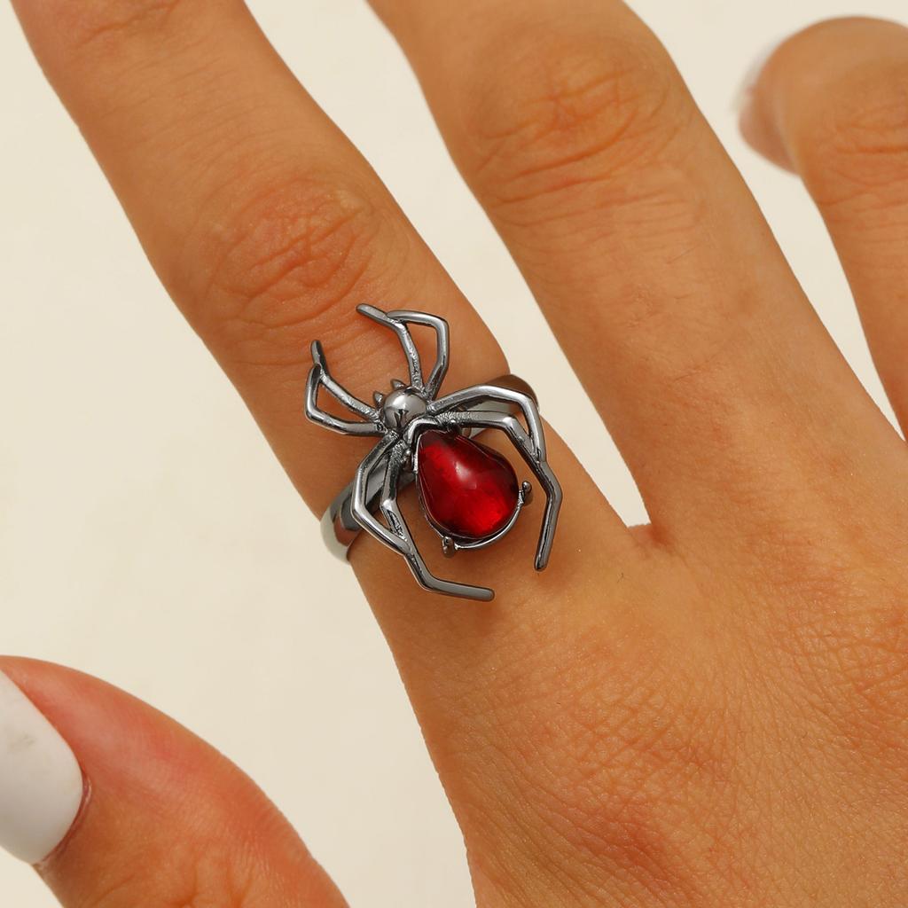 Gothic Red Crystal Spider Ring Neutral Exquisite Luxury Halloween Accessories Dark Style Zircon Inlaid Finger Ring Party Zircon