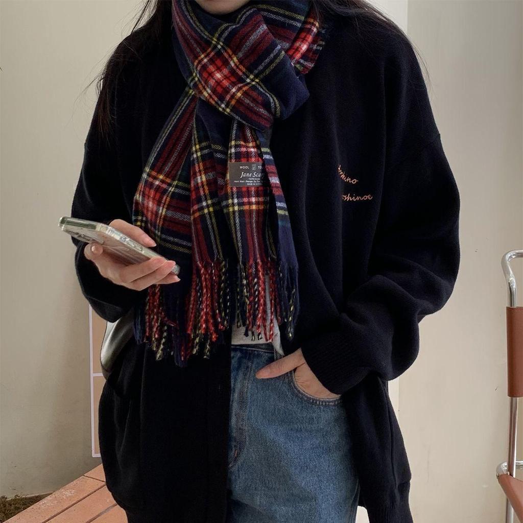 Women's Winter Korean Plaid Scarf: Versatile, Thick, Imitation Cashmere Shawl for a Warm, Stylish Neck—Perfect for Couples.