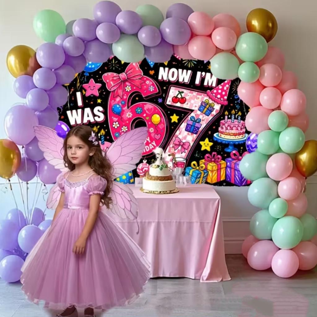 Happy 7th Birthday Party Decor Backdrop Funny 67 Themed Banner I Was Six Now I Am Seven Background Portrait Photography Supplies2628
