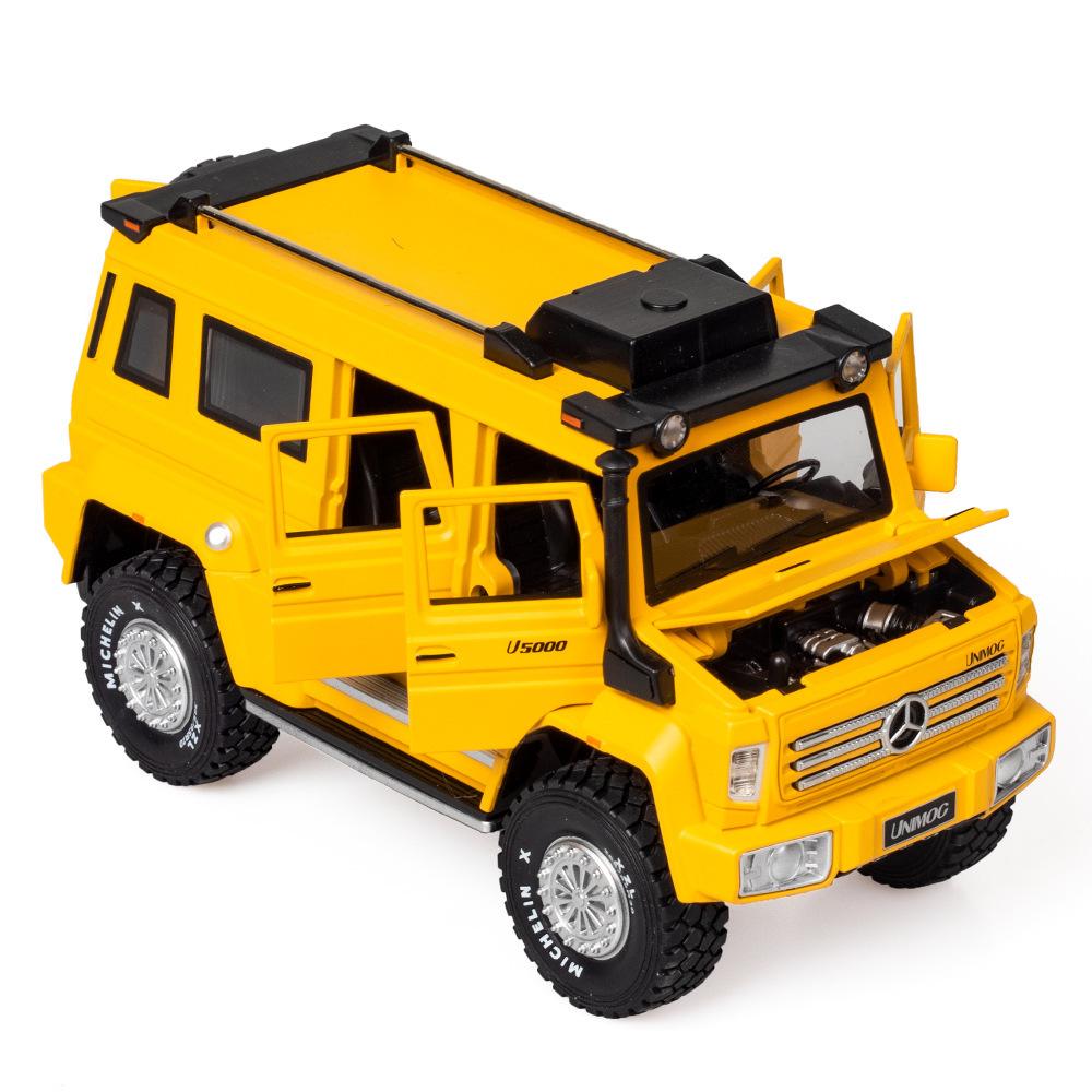 1/28 Scale Unimog U5000 Diecast Car Model Toy, Pull Back Toy Vehicle with Sound and Light for Kids Toddler Boys Girls Gift Collection