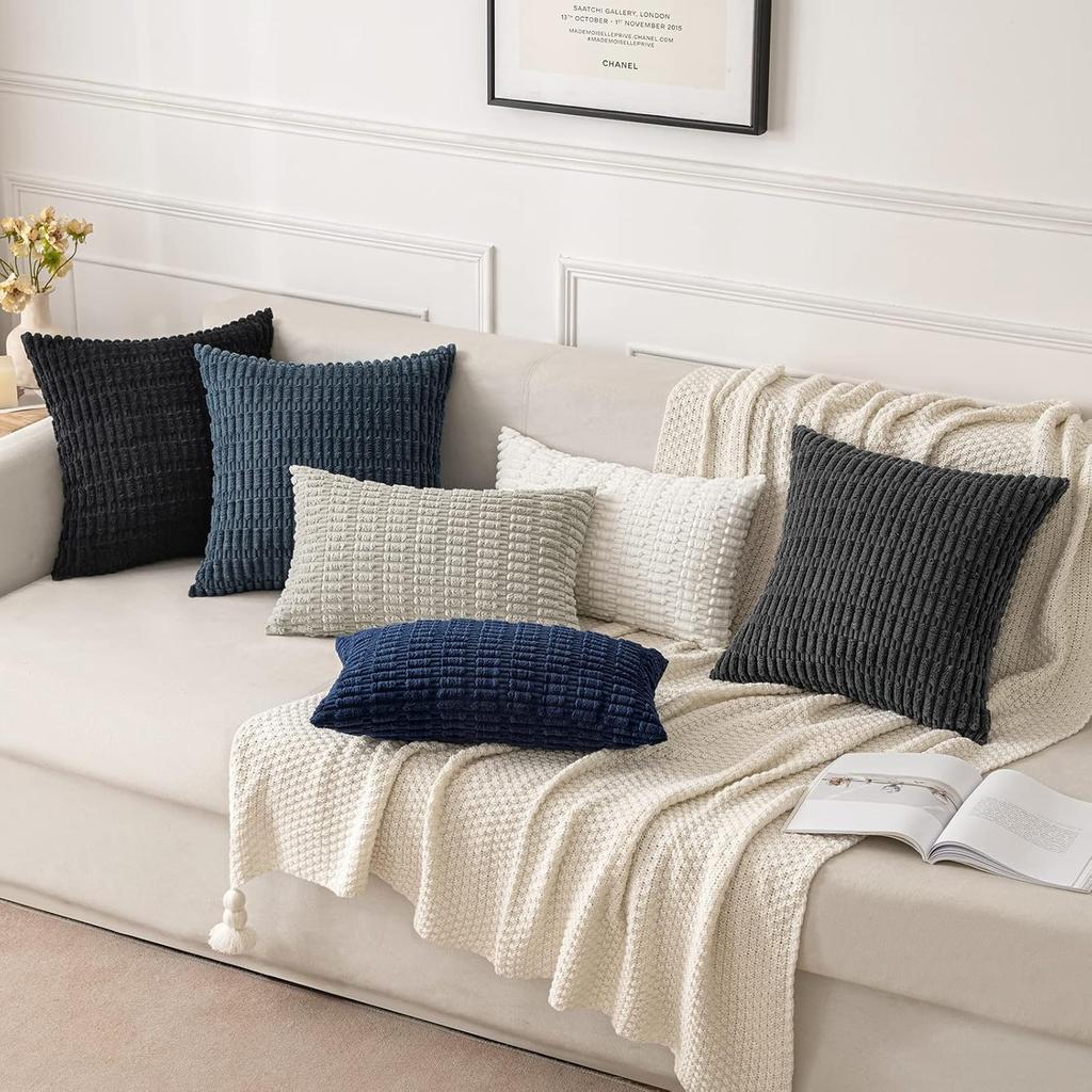 Beige Pillow Covers 18 X 18 Inch White Super Soft Corduroy Decorative Throw Pillows Couch Home Decor for Cushion Sofa Bedroom