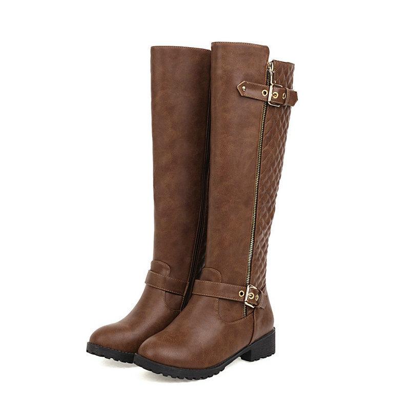 Autumn and winter new women's fashion belt buckle high boots low heel round head large size boots Martin boots