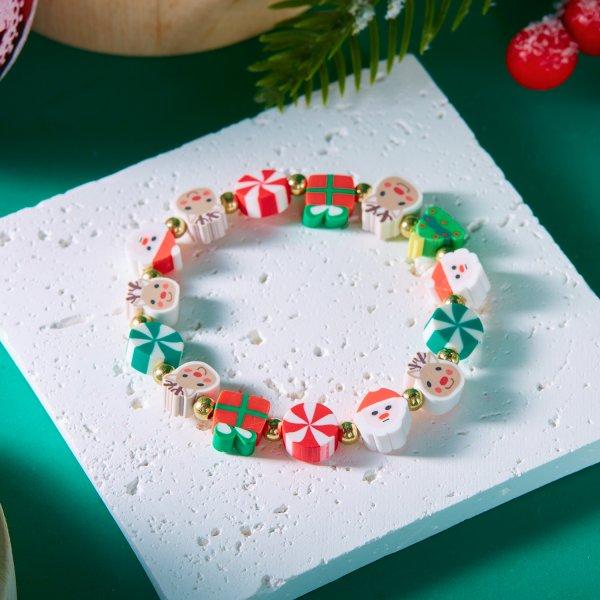 Cute Multicolor Polymer Clay Beaded Christmas Bracelet for Women Men Sweet Xmas Tree Bracelets Aesthetics Student Jewelry Gifts