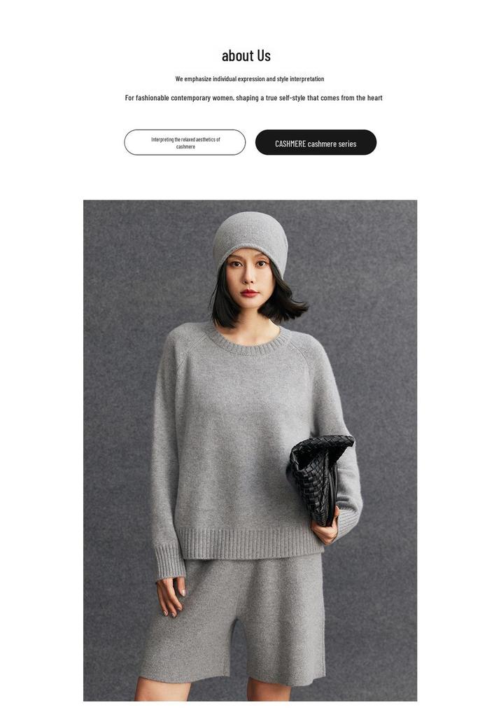 Women's Cashmere Raglan Sleeve Sweater - Winter 2026 New Arrival, Round Neck, Gentle Style, Loose Fit, Slimming Warm Base Layer.