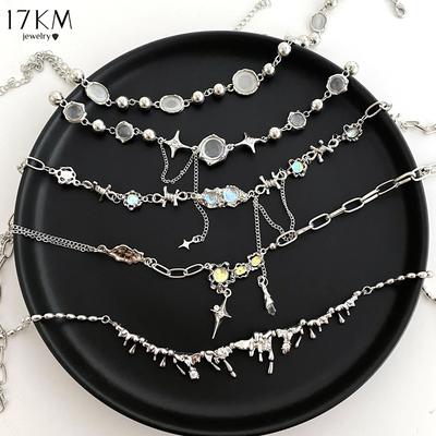Silver Color  Moonstone Pendant Necklaces for Women Trendy Crystal Zircon Cross Water Drop Necklace Asymmetrical Jewelry Gift