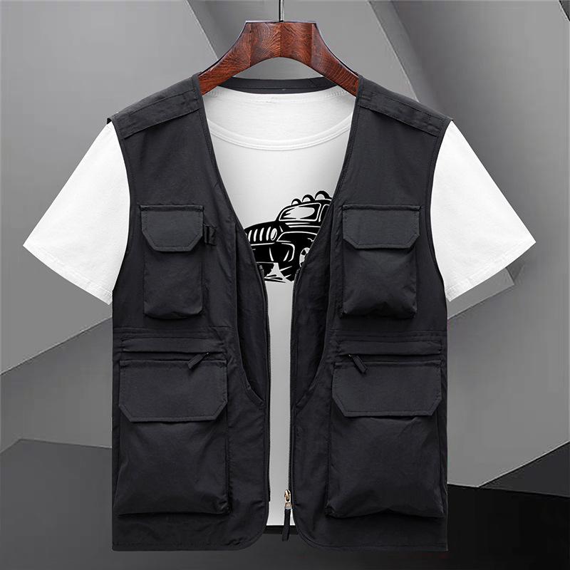 

Жилет без рукавов, мужской, на все времена года, для отдыха на открытом воздухе, свободный, большого размера, европейский и американский спортивный жилет с несколькими сумками 6XL чёрный
