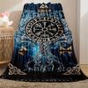 VIKAMA Nordic Rune Nautical Blanket Viking Compass Celtic Knot Mystic Totem Living Room Bedroom Nautical Theme Blanket