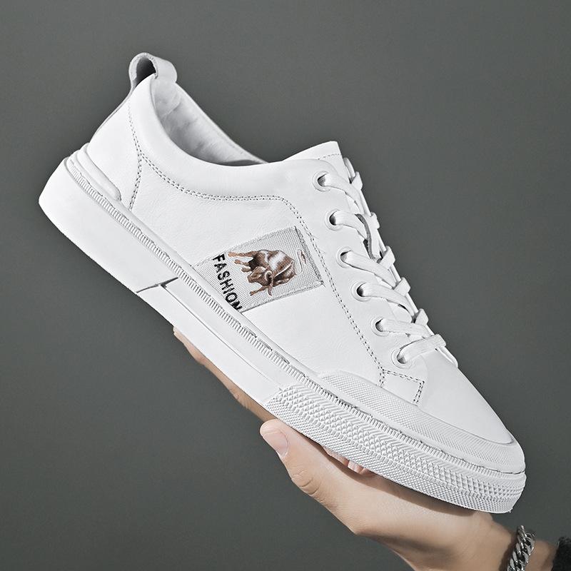 Summer New Top Layer Cowhide Easy Wear Shoes Men's Trendy Versatile Casual Shoes Breathable Board Shoes