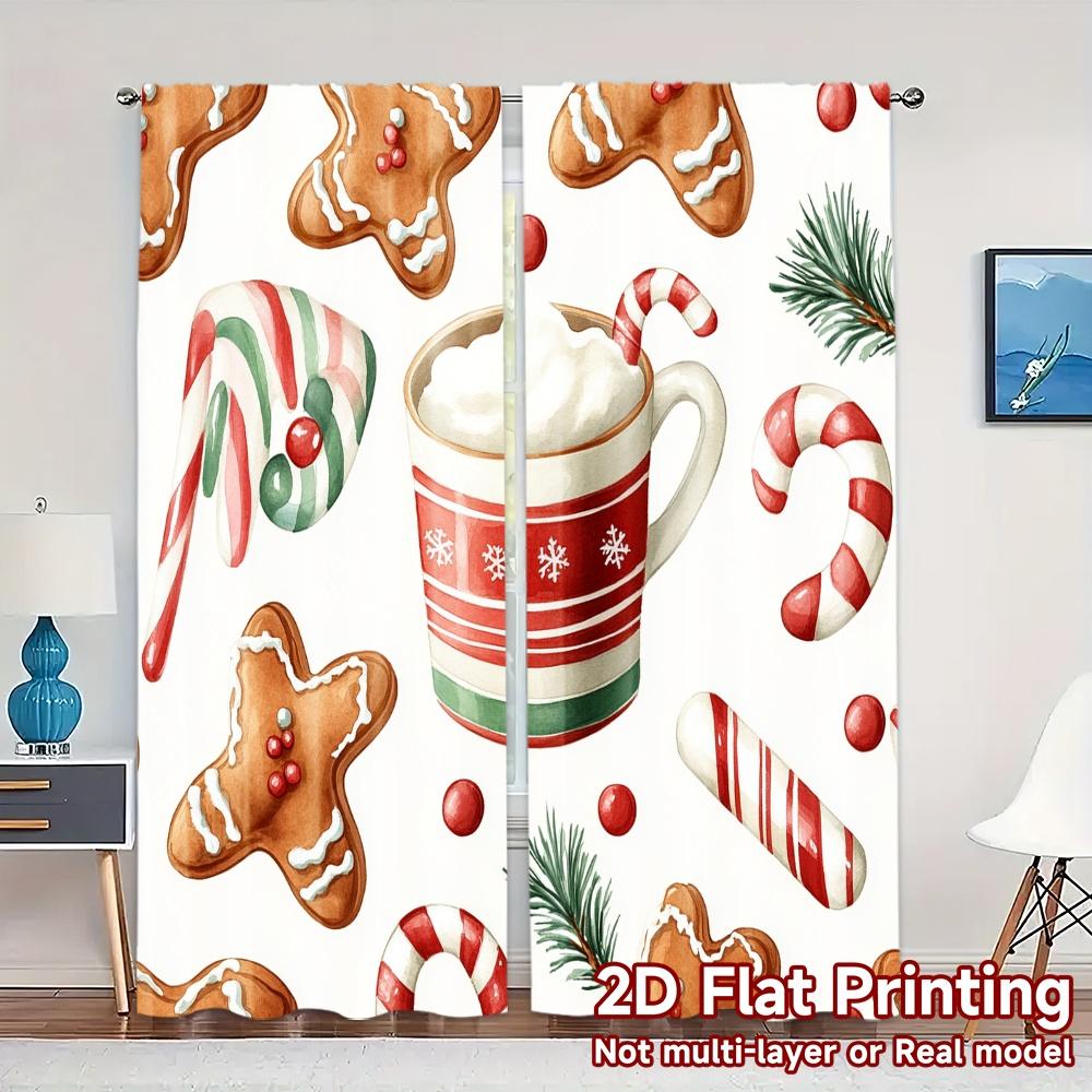 

2pcs,Curtains Christmas Cookie Hot Cocoa (3) Creative Popular Curtains Semi-Sheer Curtains Gifts for Translucent digital 52.50×116.00 CM 2pcs