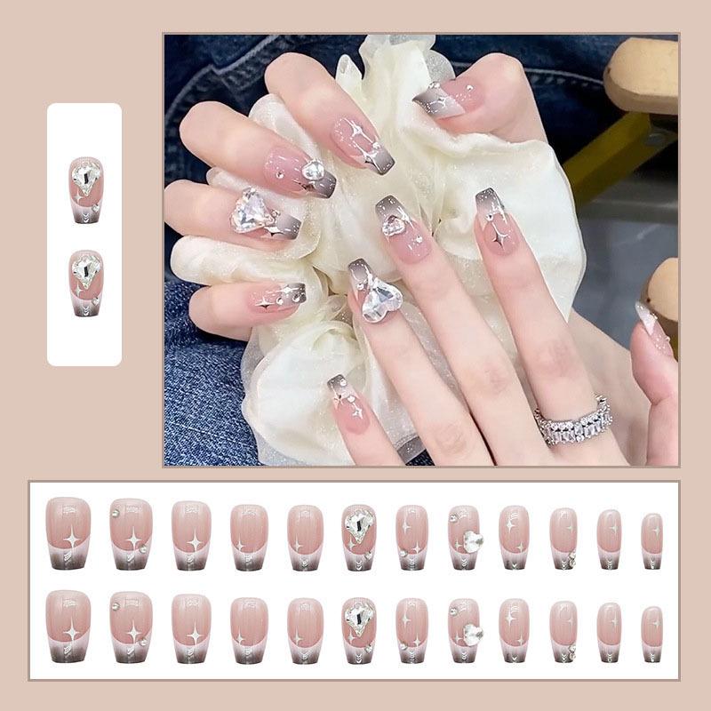 Black Gradient French Star Shiny Heart Diamond Ballet Nail Stickers
