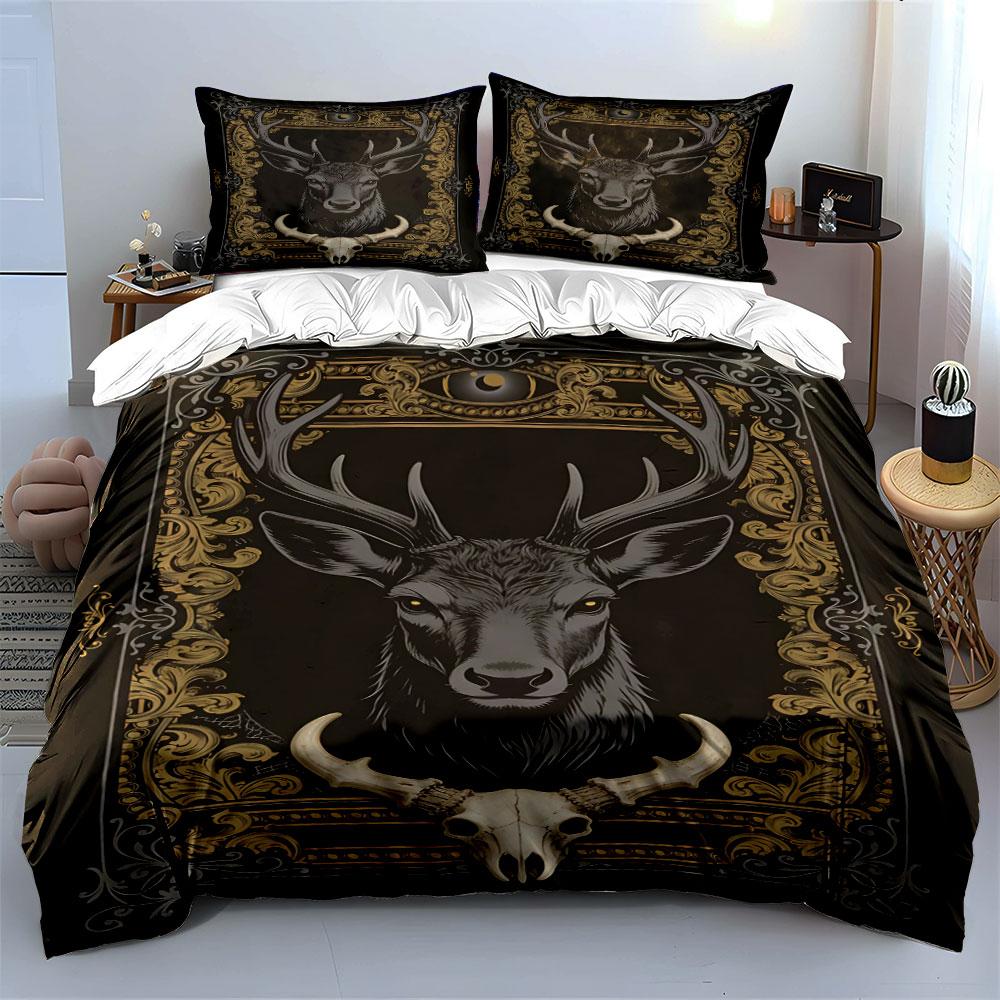 Deer, Skull, Crescent, Scrollwork. Bedding Sets Duvet Cover Sets Duvet Covers Pillowcases(1 * Duvet Cover 2 * Pillowcases Without Duvet Insert)
