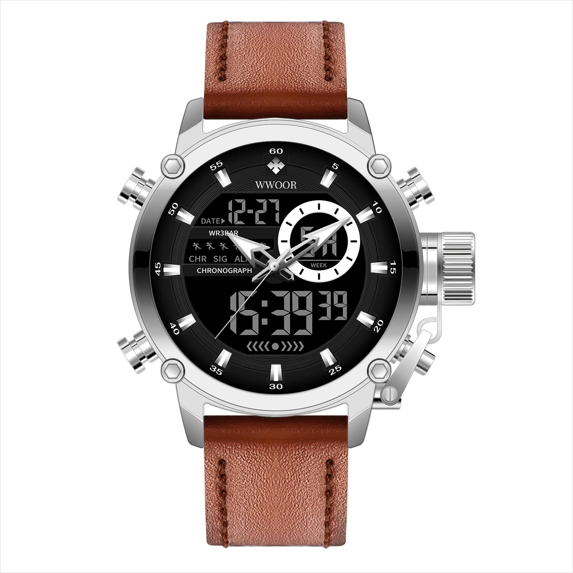 

WWOOR Водонепроницаемые мужские часы с кожаным ремешком Кварцевые модные мужские часы в спортивном стиле