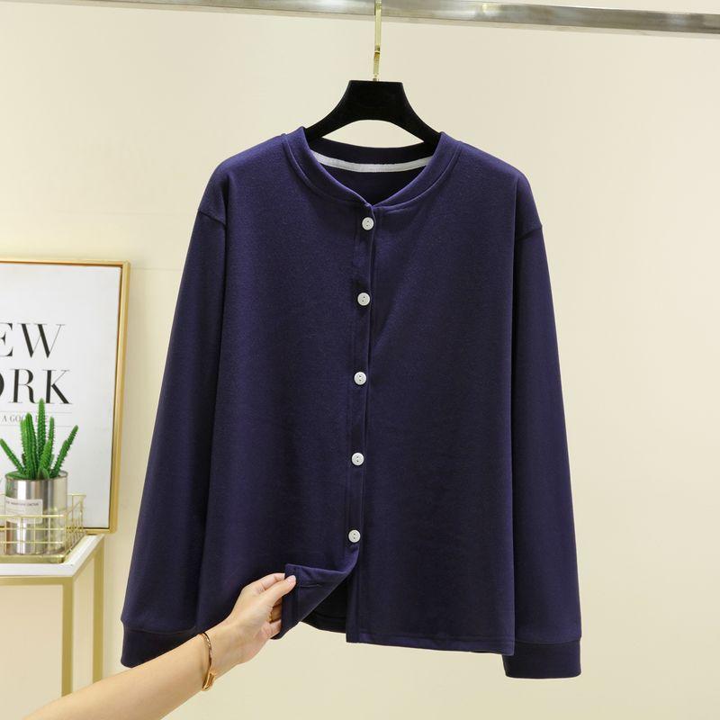 Loose Plus size Fleece-lined Cardigan Women Autumn and Winter Dralon Thickened Buckle Home Wear Outer Wear Plus size Heating Casual Outerwear