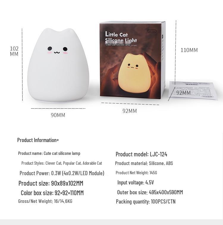 Cute Kitten Silicone Night Light - Eye Protection & Patting Feature for Cozy Atmosphere, Ideal for Dorms and Tables.