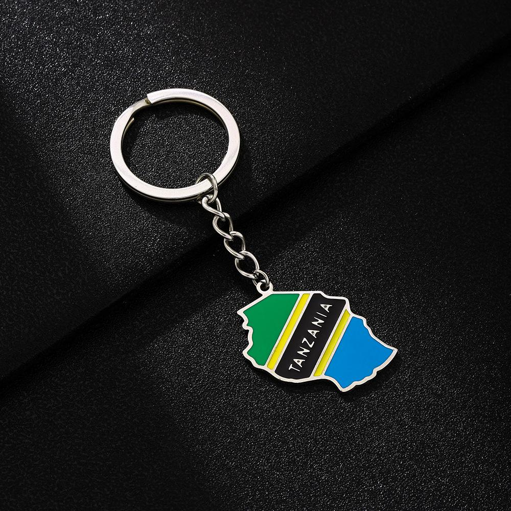 Retro Tanzania Map Flag Keychain - Ethnic Style Titanium Steel Accessory for Men and Women
