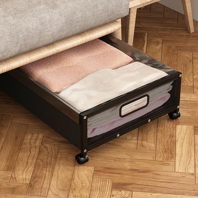 Estante de almacenamiento debajo de la cama para el hogar con ruedas giratorias de 360 grados, gran durabilidad, marco de metal, manija de malla hueca, gran capacidad, a prueba de polvo, transparente