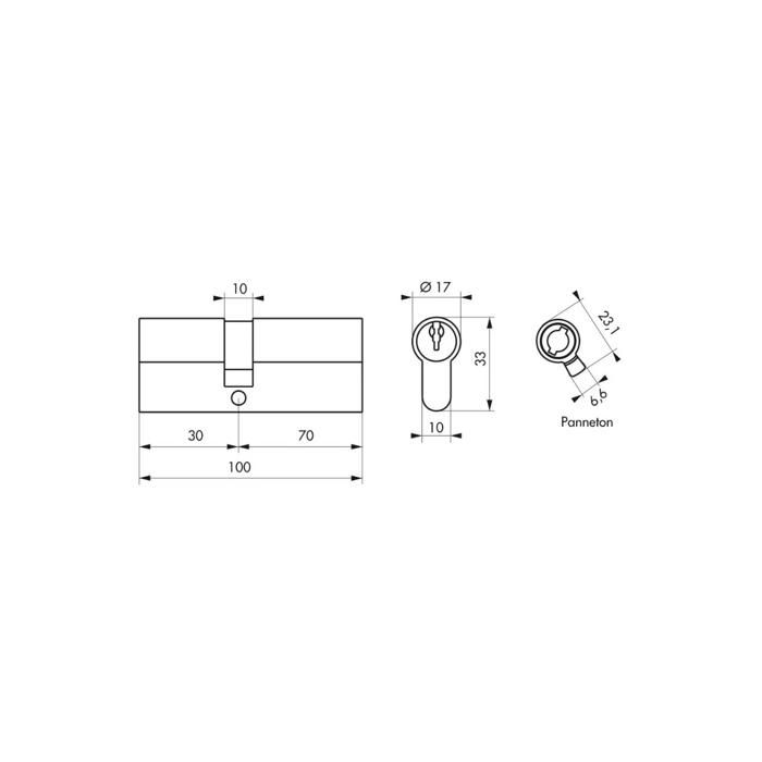 Cylindre à clé crantée - THIRARD - 30 x 70 mm - Nickelé - 5 points - Sécurité 6