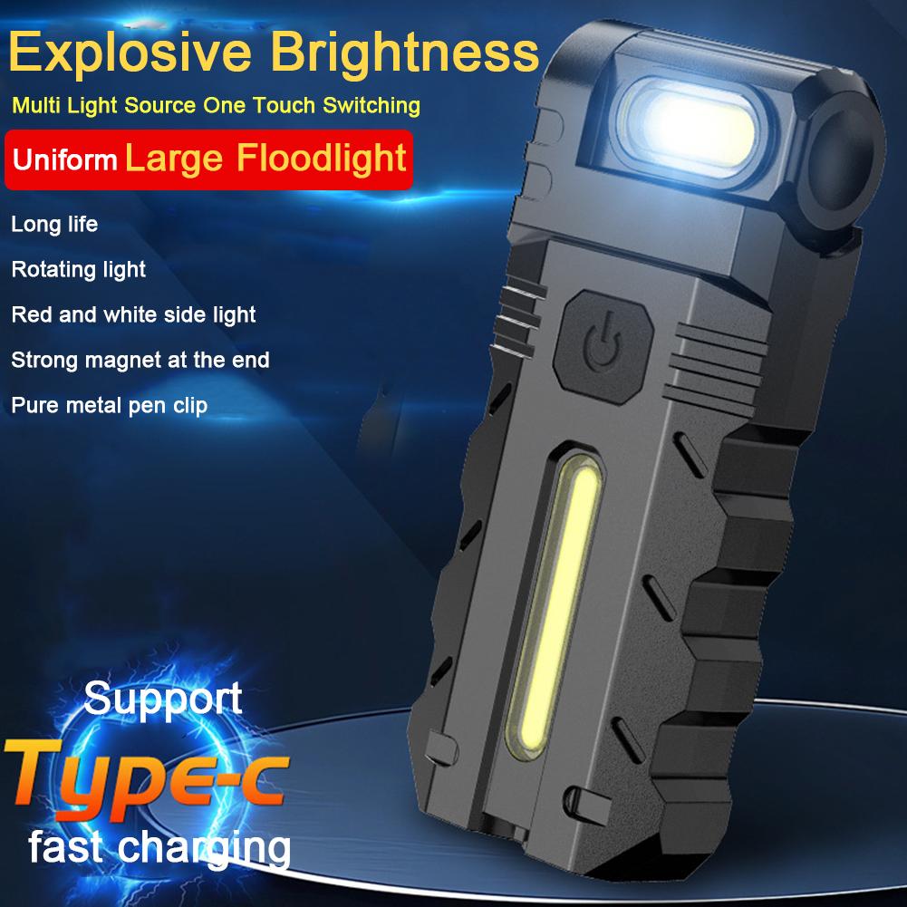 Magnetic LED Flashlight Compact Torch USB Rechargeable EDC Pocket Flashlight Waterproof Portable Work Light for Camping Hiking