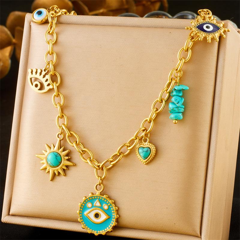 Trendy Rainbow Dopamine Resin Flower Pendant Eye Butterfly Chain Necklace