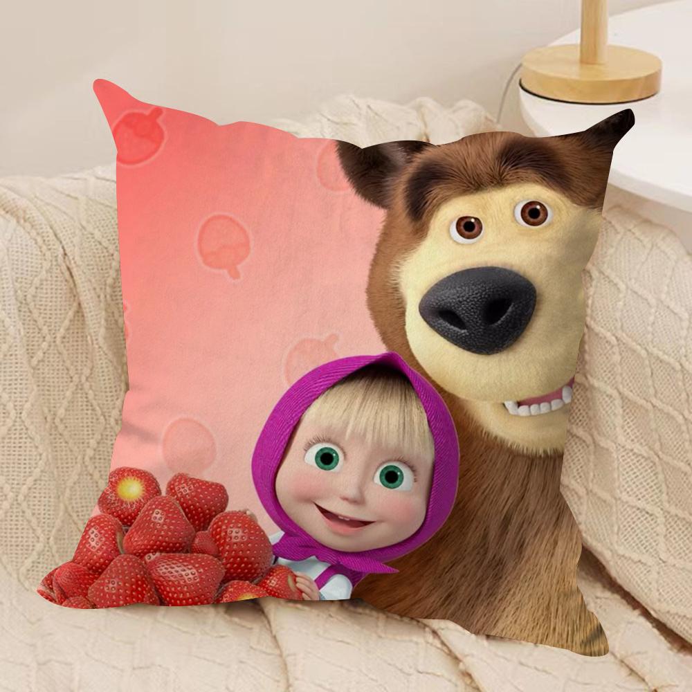 M-Masha And B-Bears Cushion Cover Silky Short Plush Double-Sided Printed Pillow Case For Sofa All Seasons Home Decor Gift