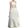 Design-Sense Waist-Baring Halter Dress: Slimming, Tie-Waist, Super-Fairy, Large-Hemmed Vacation Dress