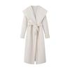 European Style Women's Woolen Coat with Belted Waist and Lapel