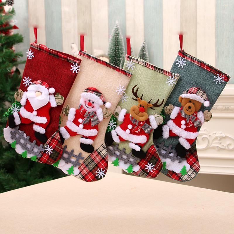 Large Cross-border Linen Christmas Stocking Gift Bag