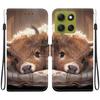 Handmade PU Leather Flip Case for Motorola Moto G86 Anti-Slip Shockproof Cover with Wrist Strap & Heart/Rose Cat Designs