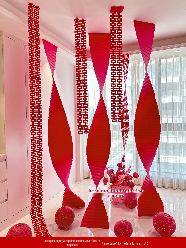 Double Happiness Wedding Room Decor Set: Non-Woven Fabric Papercut for Bride and Groom's Bedroom or Hotel.