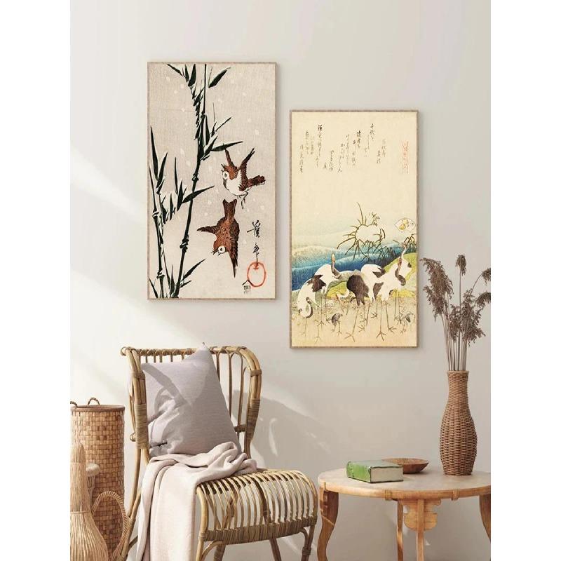 Poster Artistico Vintage Cinese Fiore di Ginkgo Uccello Pianta Tela Paesaggio Pittura Murale Stampe Immagine per Soggiorno Decorazione Casa Wa