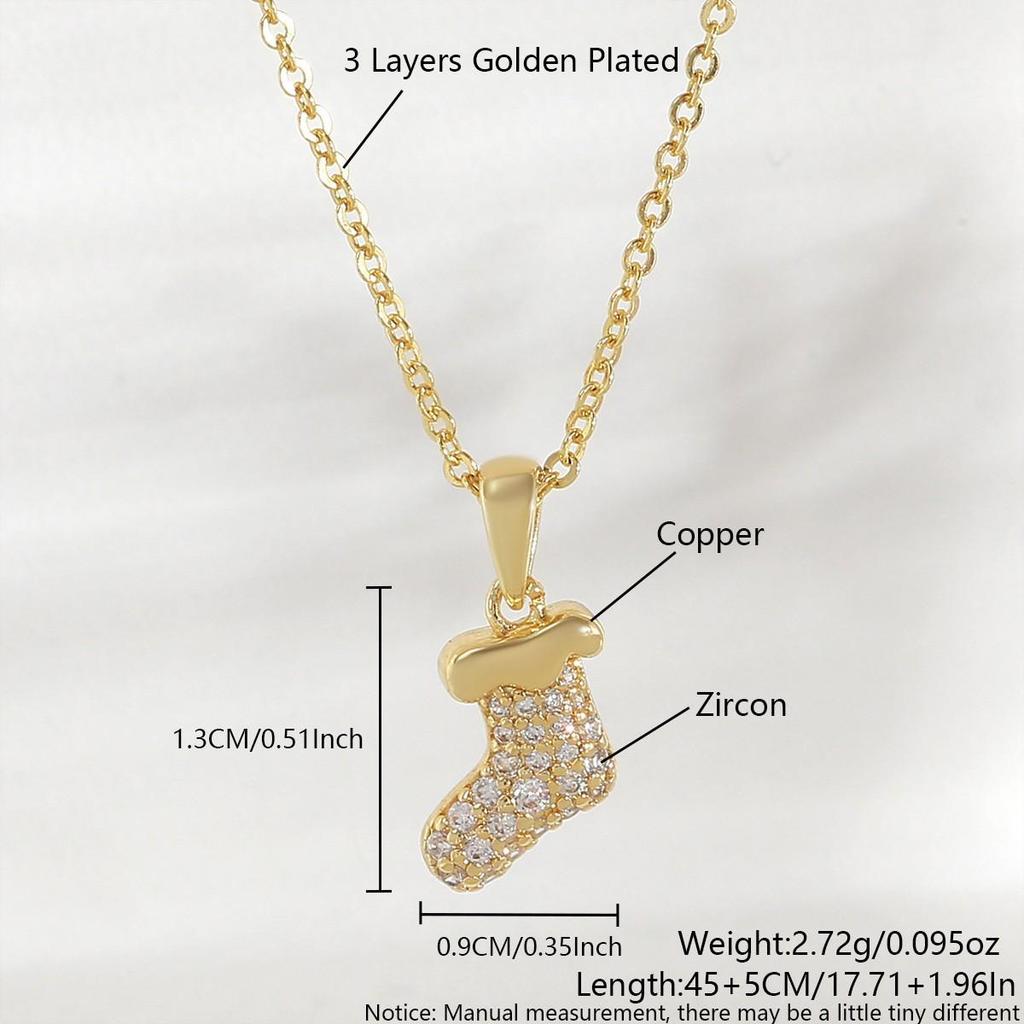 Copper Electroplated Gold Christmas Stocking Pendant Necklace - Women's Niche Clavicle Chain Design