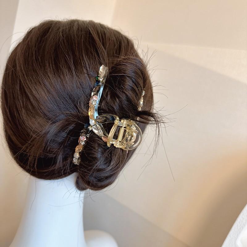 Fashionable Cross-Design Ultra-Shiny Fully-Diamond Large Hair Claw Clip, Korean High-End Shark Clip for Women