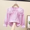 Spring 2024 Girls' White Long Sleeve Shirt with French Lace Collar