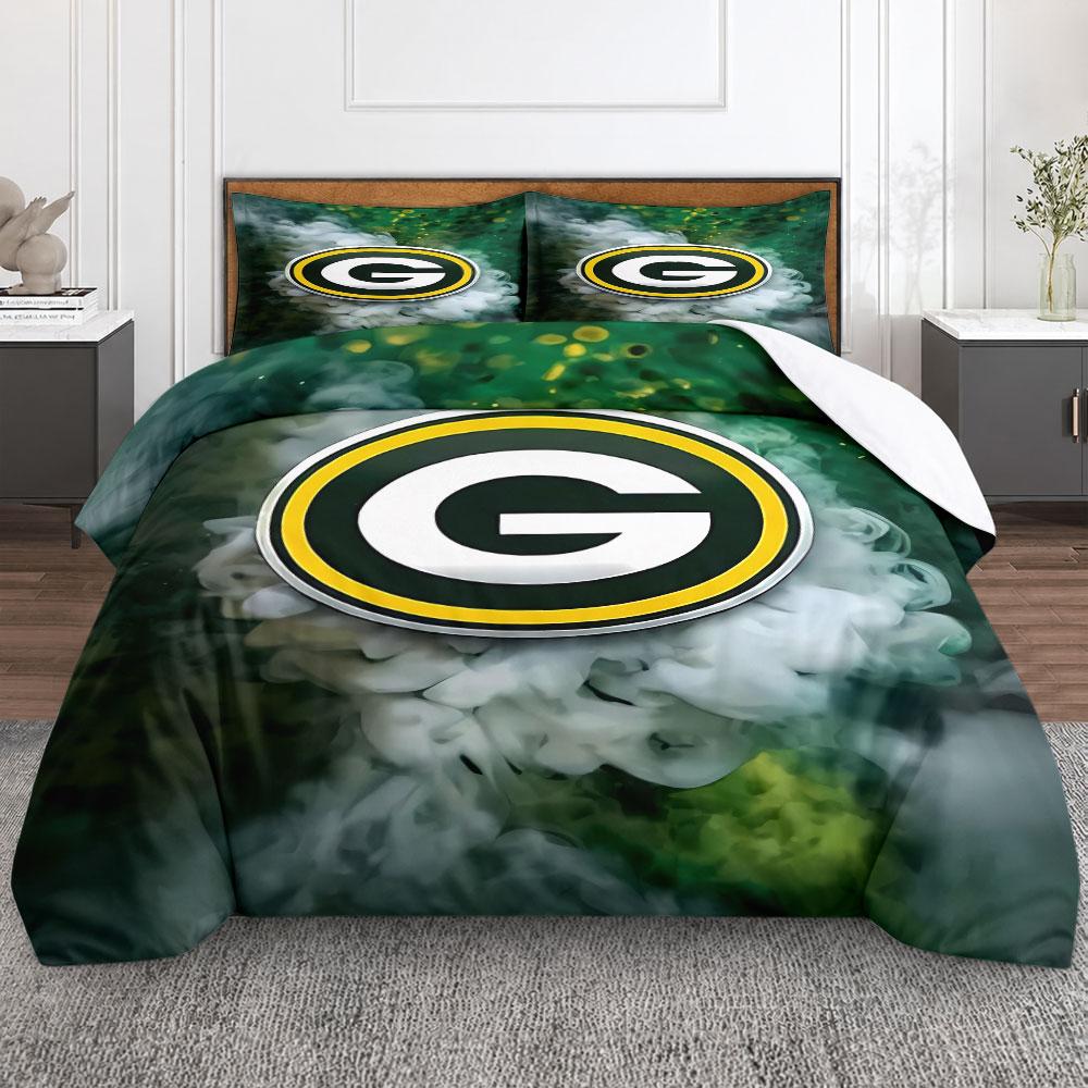 Retro Green Bay Packers Team Logo Green Duvet Cover with Pillowcases, Cooling Duvet Cover for Warm Nights, Classic Bedding Set for Guest Room