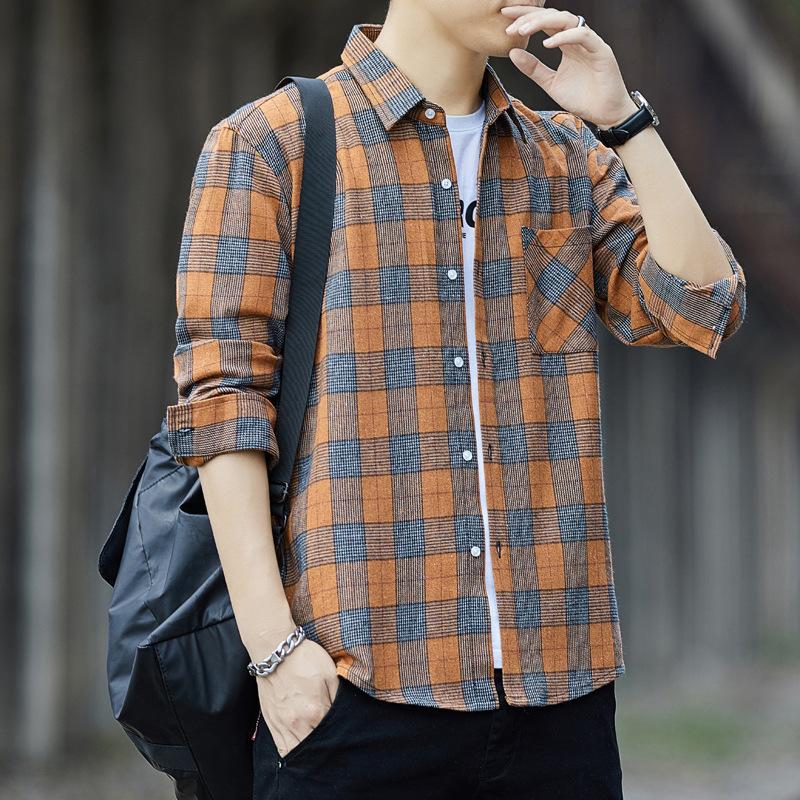 Camicia a quadri slim a maniche lunghe da uomo, ampia e raffinata, da indossare tutti i giorni