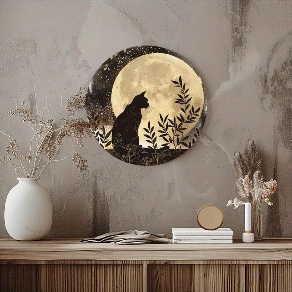 Vintage Black Cat Moon Tin Sign 8 Inch Metal Wall Art Decor