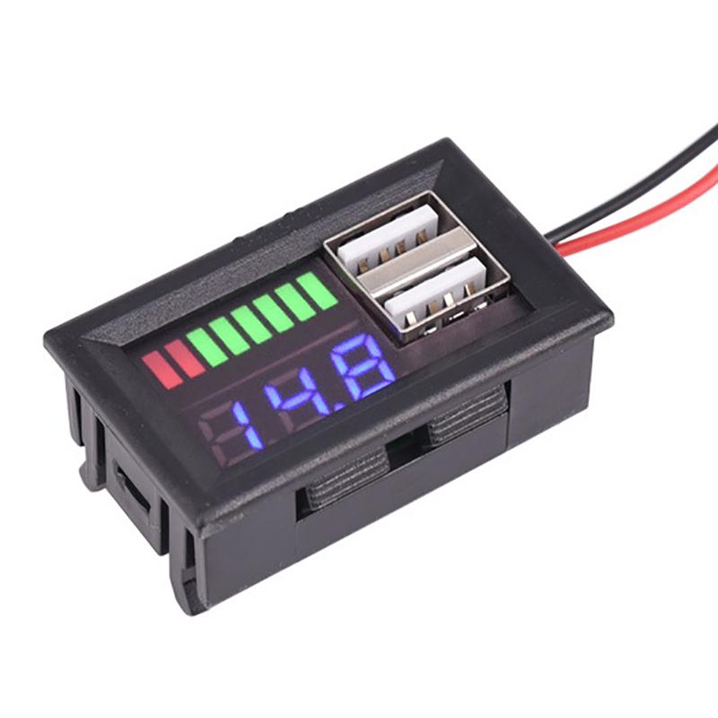 Digitální voltmetr autobaterie s LED indikátorem nabití olověné a lithiové baterie, napětí a výkon 12V baterie