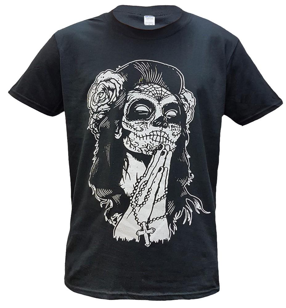 

Mexican Skull Cotton T-shirt Tattoo Skull Rock Metal Biker Goth Sugar Skull Top 4XL
