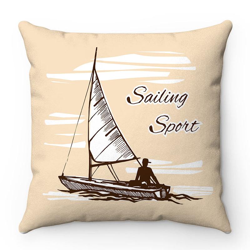 Cartoon Summer Sail Pattern Digital Printing Short Plush Pillow Covers for Car Sofa Office Cushion Cover Home Goods 60x60cm