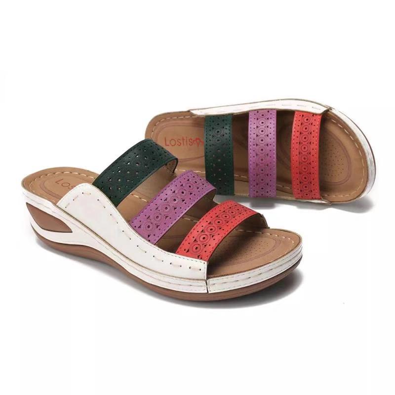 2025 Summer Women's Wedge Sandals: European & American Style, Color Block, One-Strap Design, In Stock