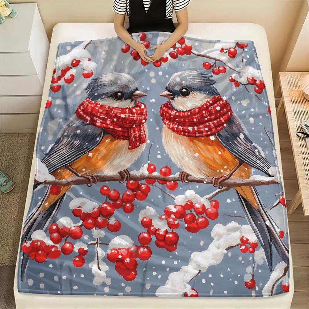 Branch Birds  Print Flannel Blanket, High Quality Comfortable for All Seasons, Home Decor, Warmth and Comfort