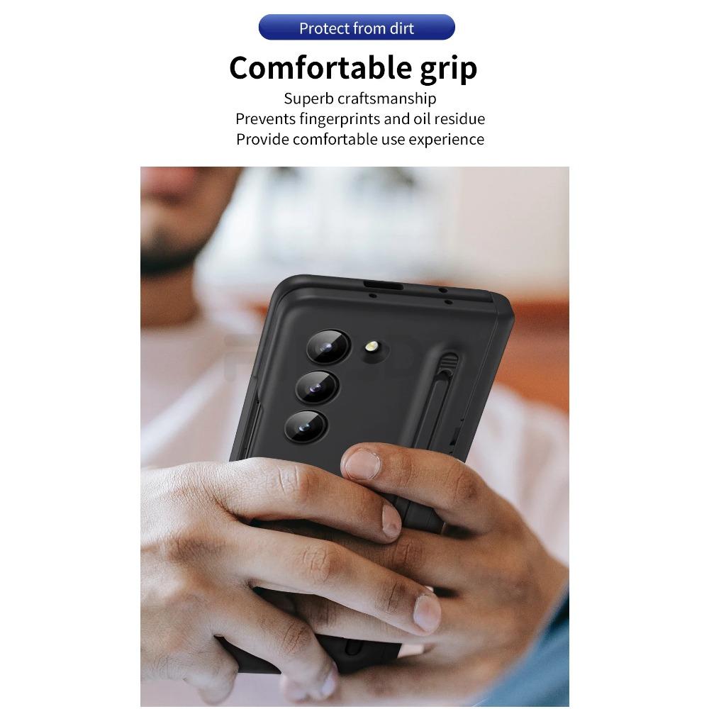 Skin Feel Matte for Samsung Galaxy Z Fold 6 5 4 3 Case with Tempered Film Pen Slot Capacitor Pen Folding Hinge Bracket Cover
