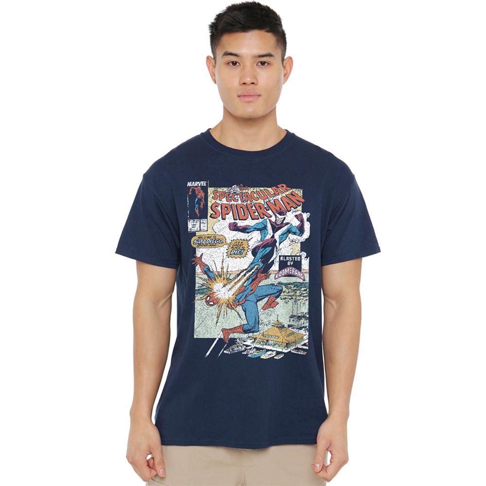 Spider-Man Unisex Adult Blasted By Boomerang Cover T-Shirt