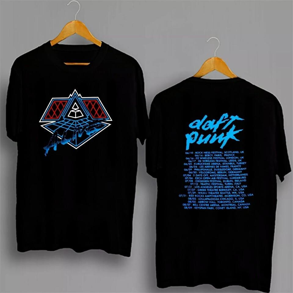 

Живой Daft Punk Тур 1997 Хлопковая футболка с коротким рукавом Полный размер S-5XL FH324 Унисекс футболка XXXL