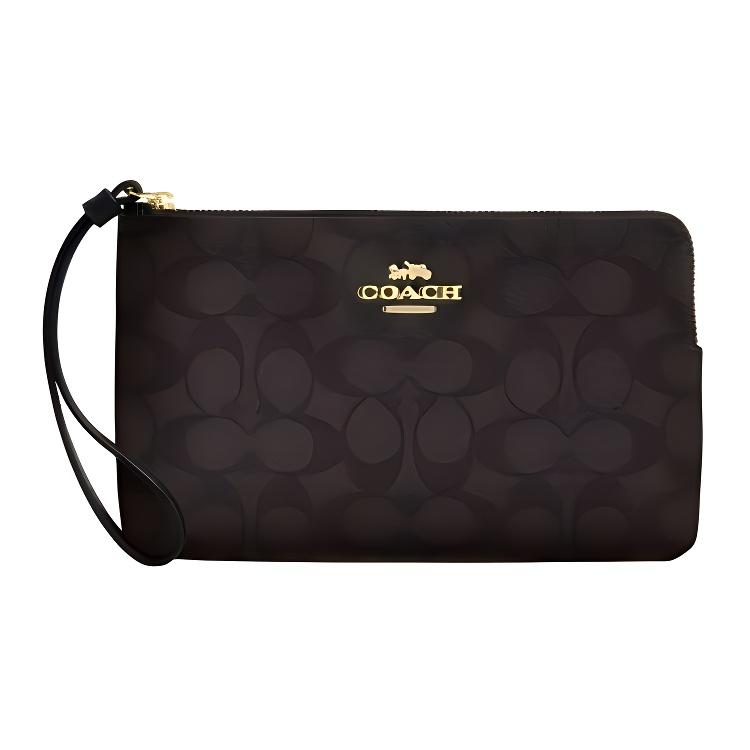 Coach 20 Signature Brand Print Zipper Closure Faux Leather Clutch Small Women clutch Walnut Black CZ277-IMXAQ Black