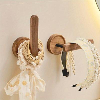 Walnut Wood Hair Hoop, Hair Loop, Headband Storage Rack, Wall Mounted Non Perforated Hook, Strong Adhesive Wall Decoration Hook